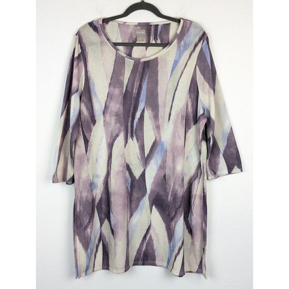 Chico's Tunic Dress Brushed Side Slit Abstract Art Stretch Knit Purple Size XL - Picture 3 of 12